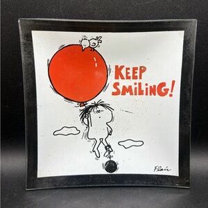 Flair Vintage Keep Smiling Glass Trinket Dish, Balloon Figure Bird Plate